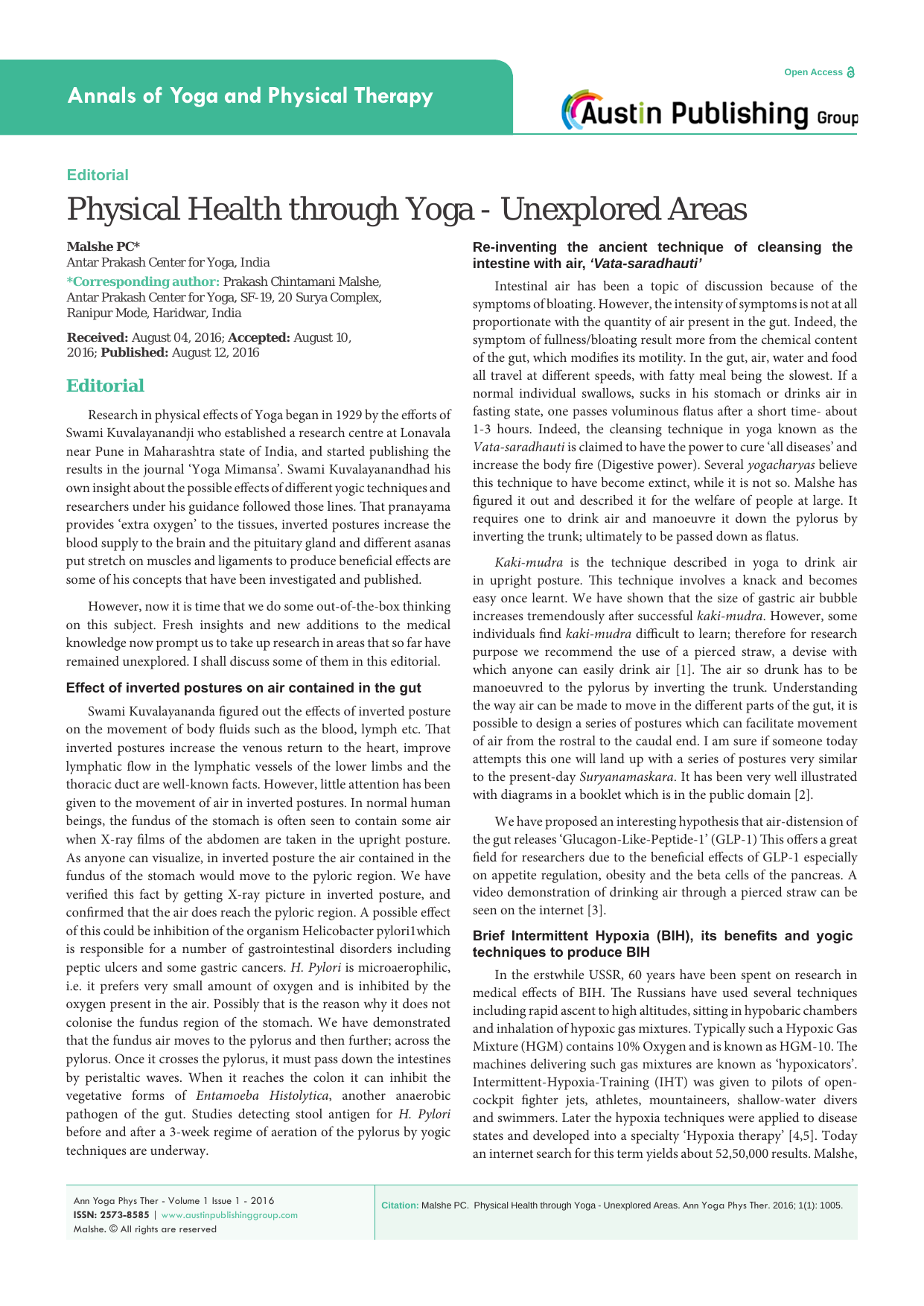 Physical Health through Yoga - Unexplored Areas